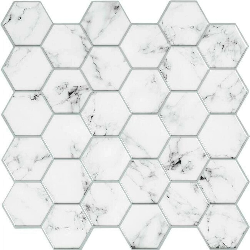Self-Adhesive Tile Backsplash RoomMates Carrara Marble Hexagon Peel And Stick